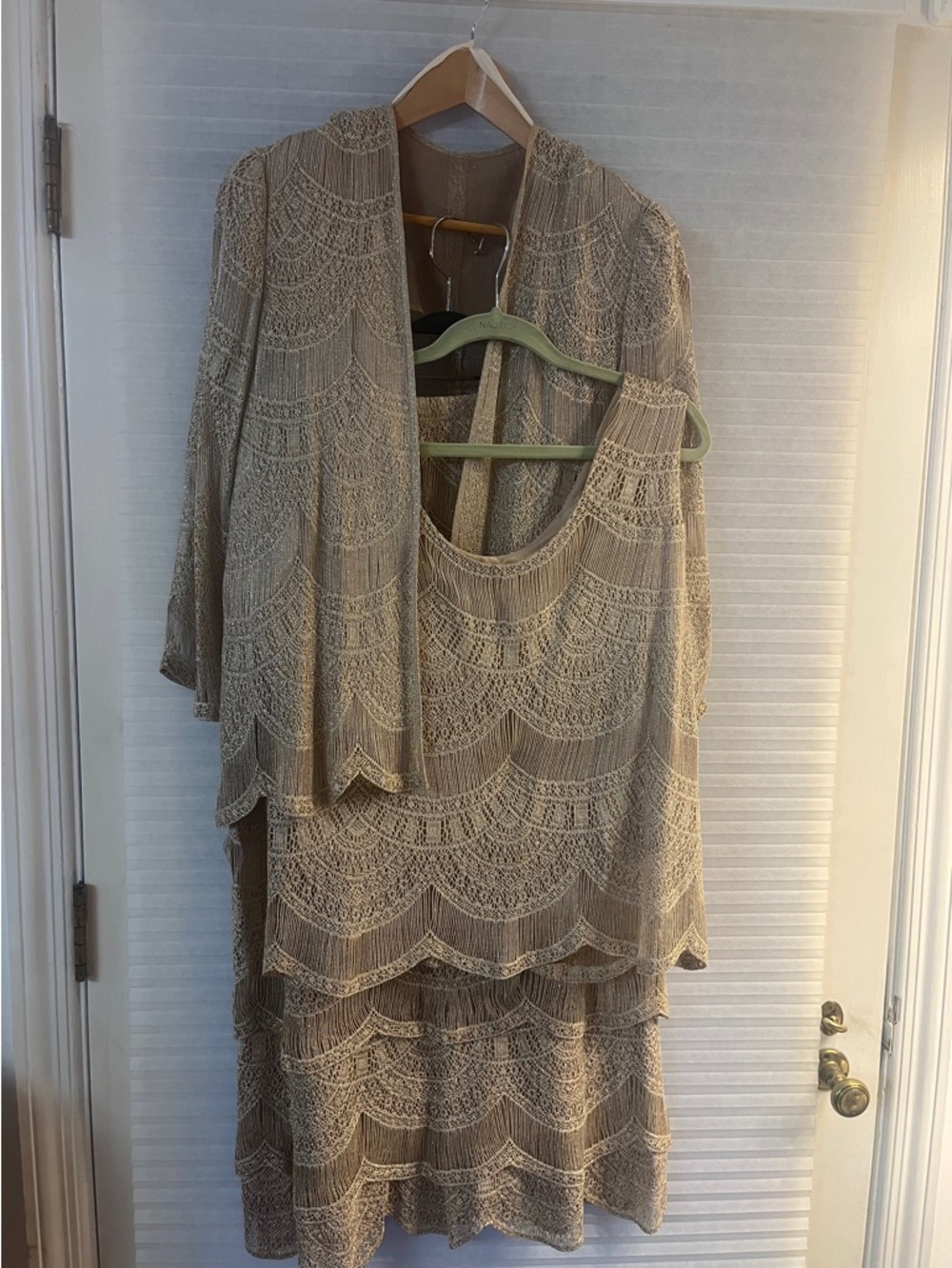 Gold 3 Pc set Crochet Lace Camisole Top - Elegant Layered Knit
